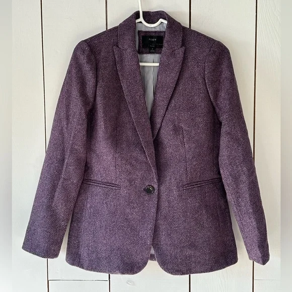 J.Crew Parke Blazer Jacket Sz 2 Purple Herringbone English Wool - Picture 5 of 16